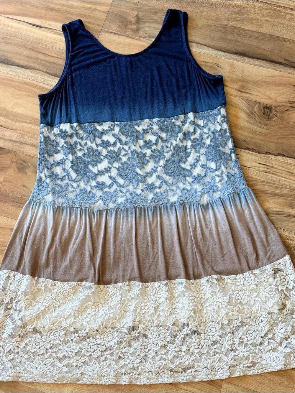 Umgee Navy, Taupe & Cream Lace Ombre Tank Dress